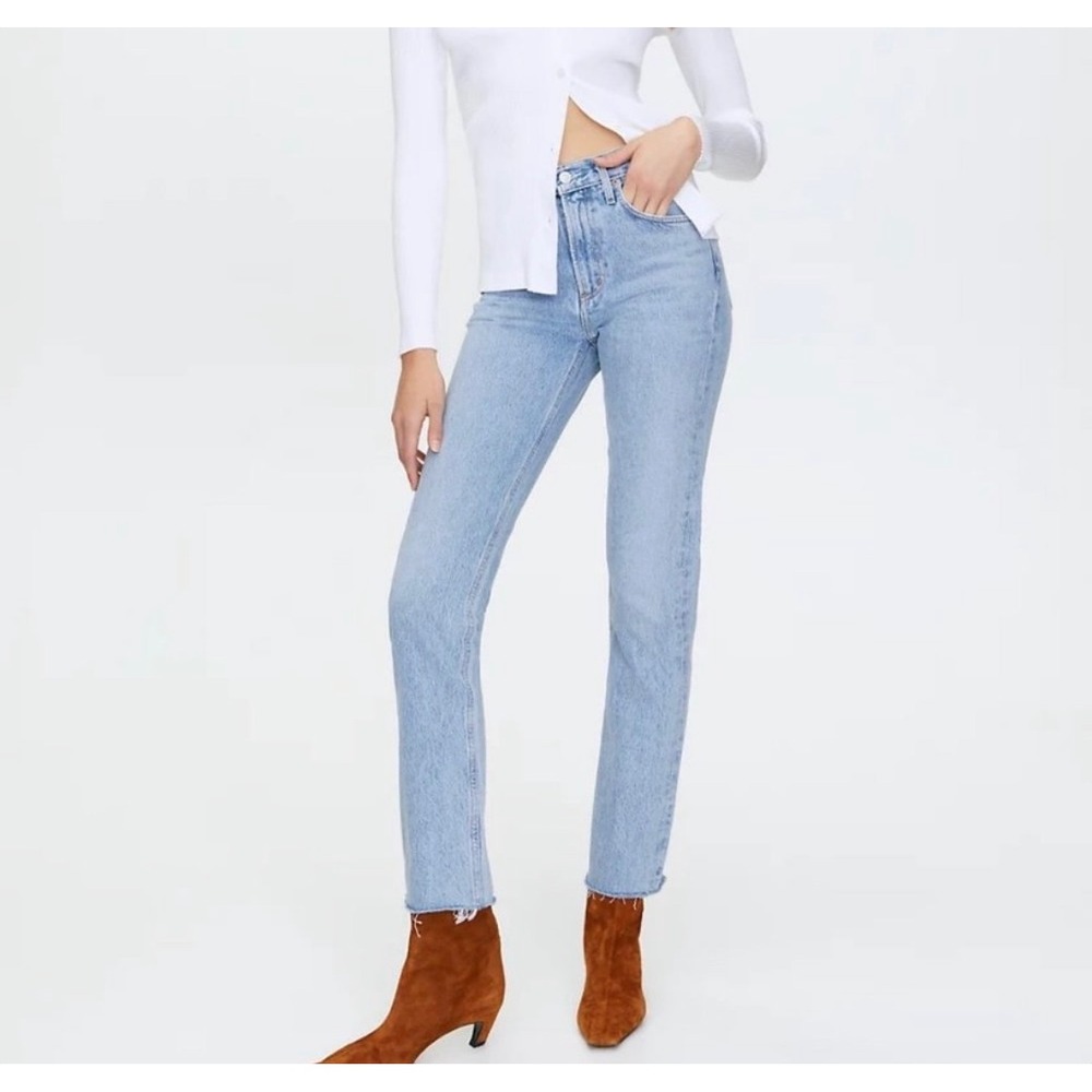 Agolde Cherie jeans High Rise Straight Leg 27 raw hem cotton casual classic boho - Picture 1 of 5